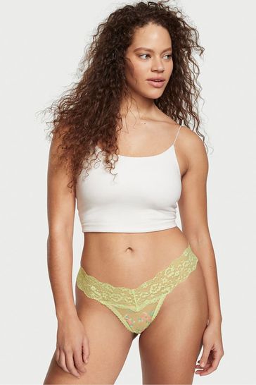 Victoria's Secret Iced Olive Green Lace Thong Knickers