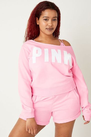 Victoria's Secret PINK Pink Daisy Logo Everyday Lounge Off The Shoulder  Sweatshirt