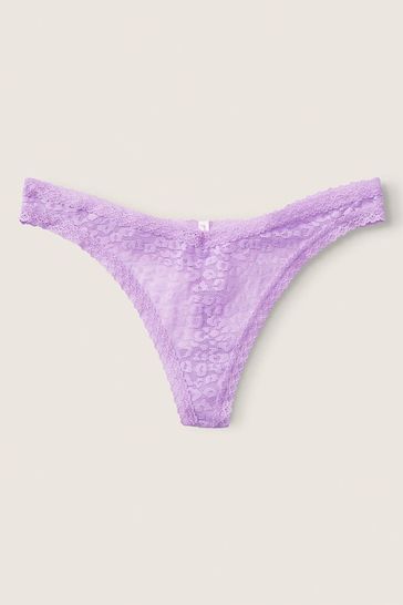 Victoria's Secret PINK Petal Purple Lace Logo Thong Knickers