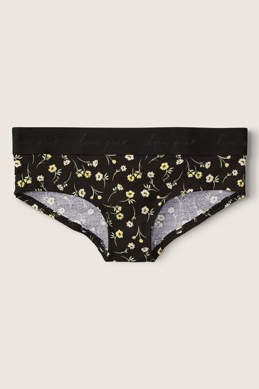 Victoria's Secret PINK Pure Black Floral Logo Hipster Knickers