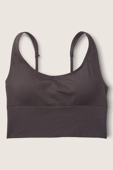 Victoria's Secret PINK Dark Charcoal Brown Seamless Lightly Lined Low Impact Sport Crop Top