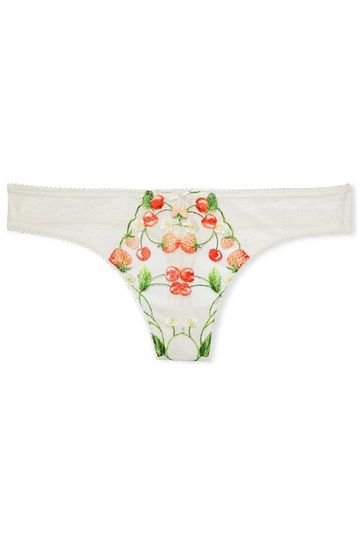 Victoria's Secret Coconut White Embroidered Thong Knickers