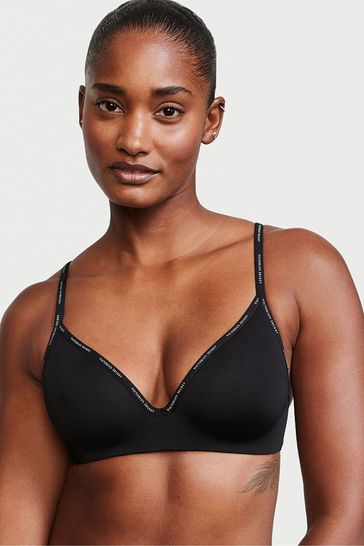 Victoria's Secret Black Smooth Logo Strap Lightly Lined Non Wired T-Shirt  Bra