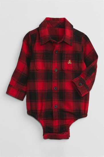 Gap Red Black Flannel Check Long Sleeve Shirt Baby Bodysuit