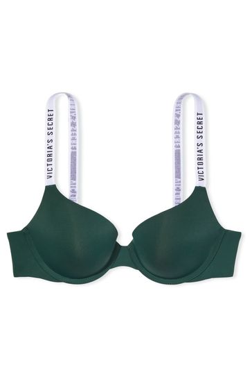 Victoria's Secret Envious Green Plaid Smooth Logo Strap Full Cup Push Up  T-Shirt Bra