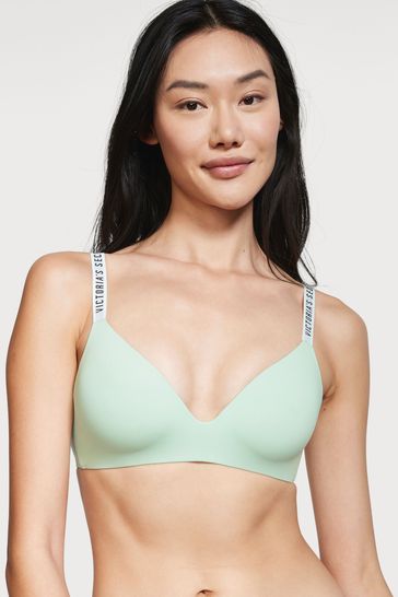 Victoria's Secret Misty Jade Green Smooth Logo Strap Lightly Lined Non  Wired T-Shirt Bra