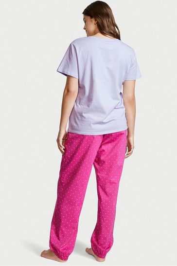 Victoria s Secret Fuchsia Frenzy Purple Dot Cotton T Shirt Long Pyjamas