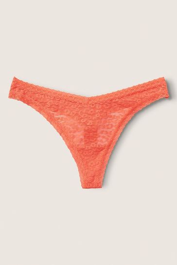 Victoria's Secret PINK Bright Melon Orange Lace Logo Thong Knicker