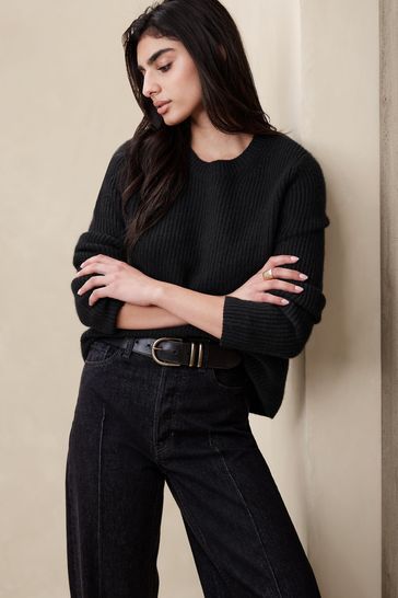 Banana Republic Black Lucia Cashmere Ribbed Jumper