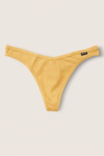 Victoria's Secret PINK Wheat Yellow Cotton Thong Knickers