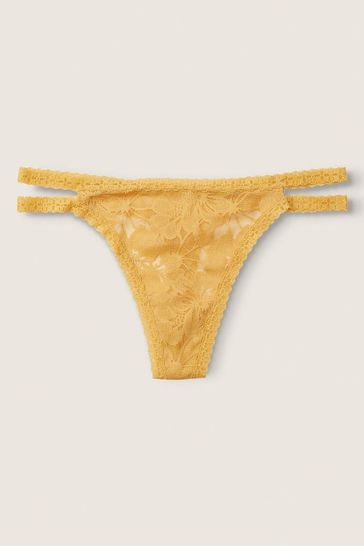 Victoria's Secret PINK Wheat Yellow Strappy Lace Thong Knickers