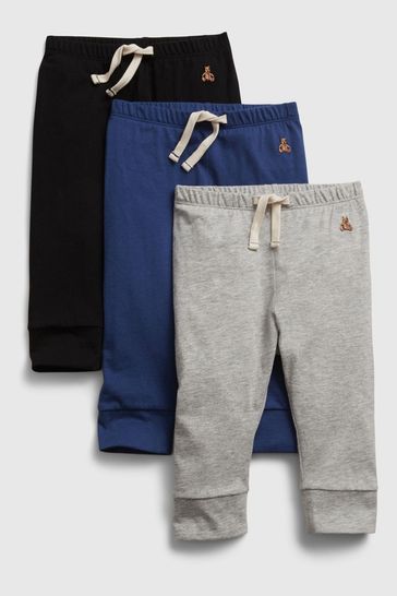 Gap Black Blue Grey Organic Cotton Mix and Match Pull On Trousers 3 Pack Baby
