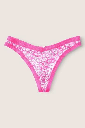 Victoria's Secret PINK Capri Pink Floral Wear Everywhere Lace Thong Knickers