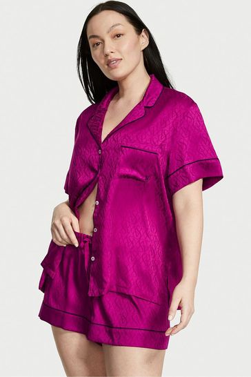 Victoria's Secret Raspberry Cooler Purple Logo Satin Short Pyjamas