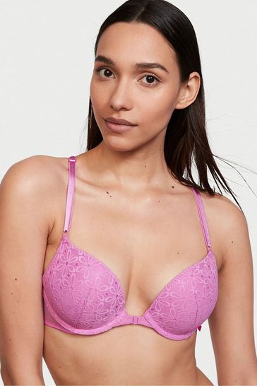 Victoria's Secret Orchid Pink Lace Front Fastening Push Up T-Shirt Bra