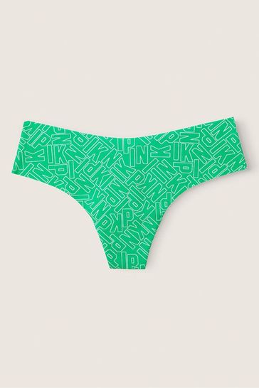 Victoria's Secret PINK Electric Green Logo Print No Show Thong Knickers