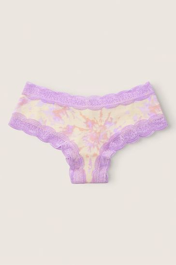 Victoria's Secret PINK Tie Dye Petal Purple Lace Trim Cheeky Knickers