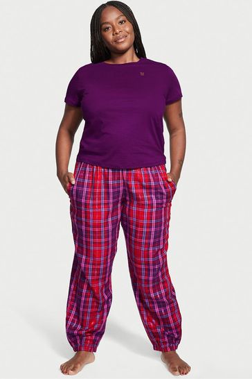 Victoria's Secret Purple Red Plaid Short Sleeve Long Flannel Pyjamas