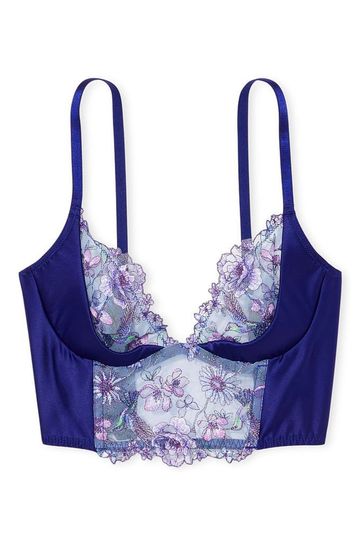 Victoria's Secret Soft Chambray Blue Embroidered Unlined Corset Bra Top