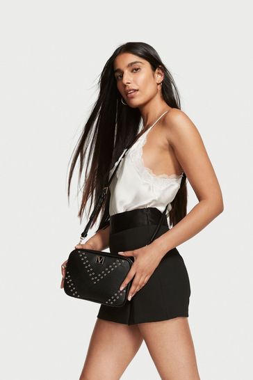 Victoria's Secret Top Zip Crossbody Bag Patch Logo Black: Buy