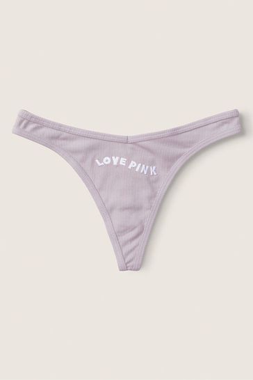Victoria's Secret PINK Purple Mist with Embroidery Purple Cotton Thong Knickers