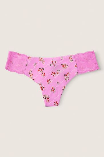 Victoria's Secret PINK Pink Bloom Floral Logo No Show Thong Knickers
