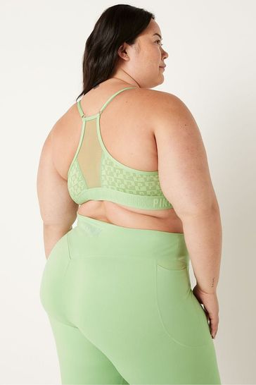 Victoria s Secret PINK Soft Jade Green Check Lightly Lined Low Impact Sports Bra