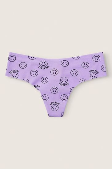 Victoria's Secret PINK Lavender Love Smiley Purple No Show Thong Knickers