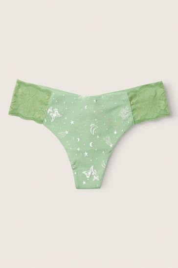 Victoria's Secret PINK Soft Jade Shine Constellation Green No Show Thong Knickers