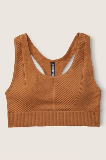Victoria's Secret PINK Warm Brown Seamless Lightly Lined Low Impact Racerback Sports Bra