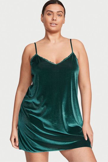 Victoria's Secret Deepest Green Velvet V Neck Slip Dress