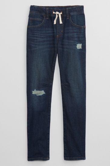 Distressed pull top on jeans
