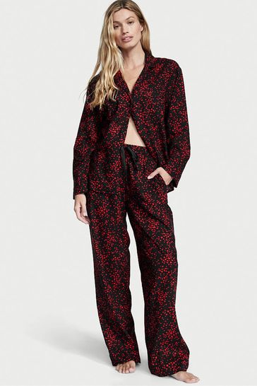 Victoria's Secret Black Hearts Flannel Long Pyjamas