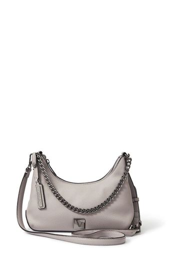 Victoria's Secret Grey Leather Slouch Crossbody Bag