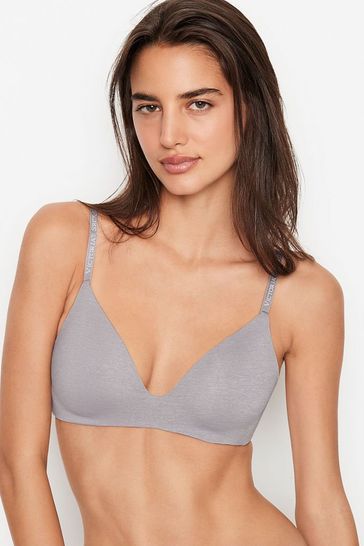Victoria's Secret Silver White Smooth Logo Strap Lightly Lined Non Wired T-Shirt Bra