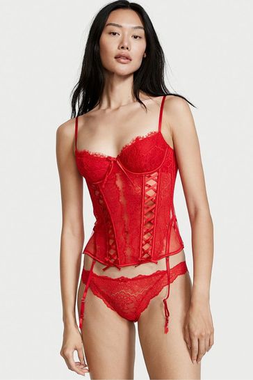 Victoria's Secret Lipstick Red Lace Lightly Lined Corset Bra Top