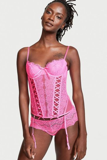 Victoria's Secret Neon Peony Pink Lace Lightly Lined Corset Bra Top