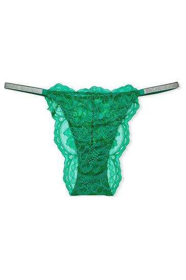 Victoria's Secret Lucky Clover Green Lace Shine Strap Brazilian Panty