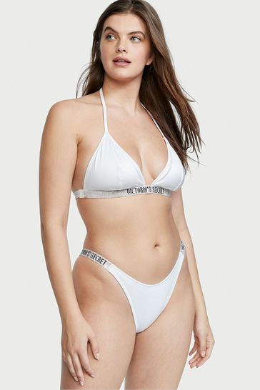 Victoria's Secret White Triangle Shine Strap Swim Bikini Top