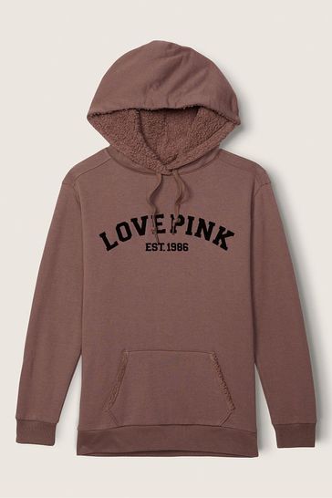 Pink sherpa lined clearance hood campus pullover