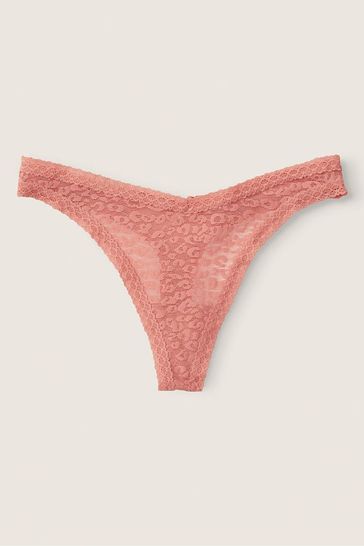 Victoria's Secret PINK French Rose Pink Lace Logo Thong Knickers