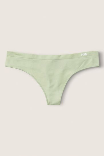 Victoria's Secret PINK Celadon Green With Graphic Seamless Thong Knickers