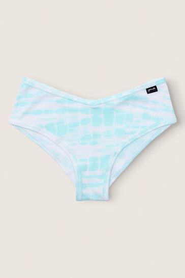 Victoria's Secret PINK Blue Breeze and White Tie Dye Print Cotton Cheeky Knickers