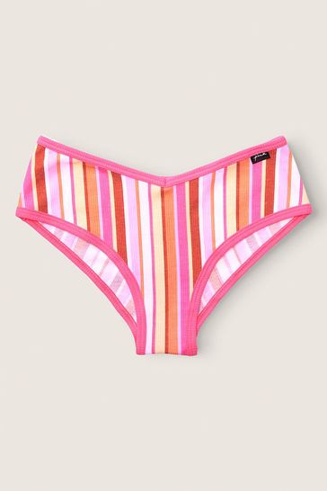 Victoria's Secret PINK Optic White Pink Stripe Print Cotton Cheeky Knickers