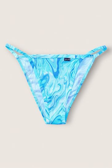 Victoria's Secret PINK Blue Breeze Marble Print High Leg String Bikini Knickers