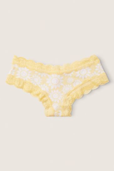 Victoria's Secret PINK Pale Banana Happy Sunflowers Lace Trim Cheeky Knickers
