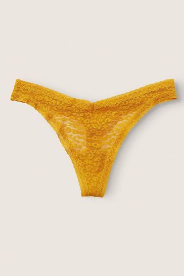 Victoria's Secret PINK Golden Mustard Yellow Lace Logo Thong Knickers