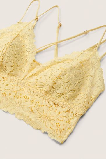 Yellow Lace Trim Strappy Bralette, Tops