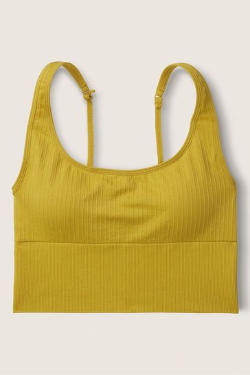 Victoria's Secret PINK Golden Pear Yellow Seamless Lightly Lined Low Impact Sport Crop Top