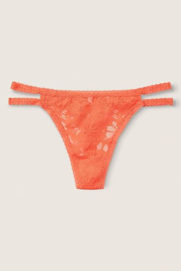 Victoria's Secret PINK Bright Melon Orange Strappy Lace Thong Knickers